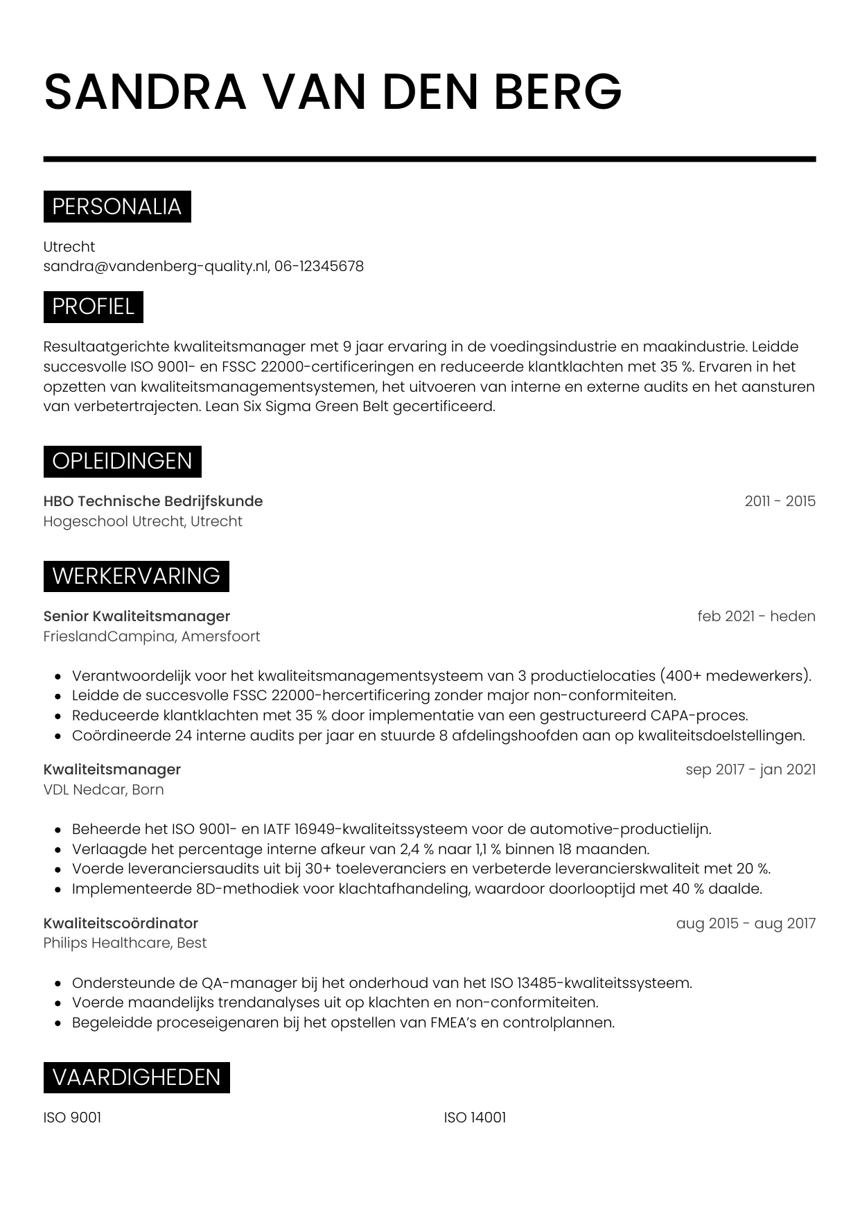 CV Metro voor kwaliteitsmanager