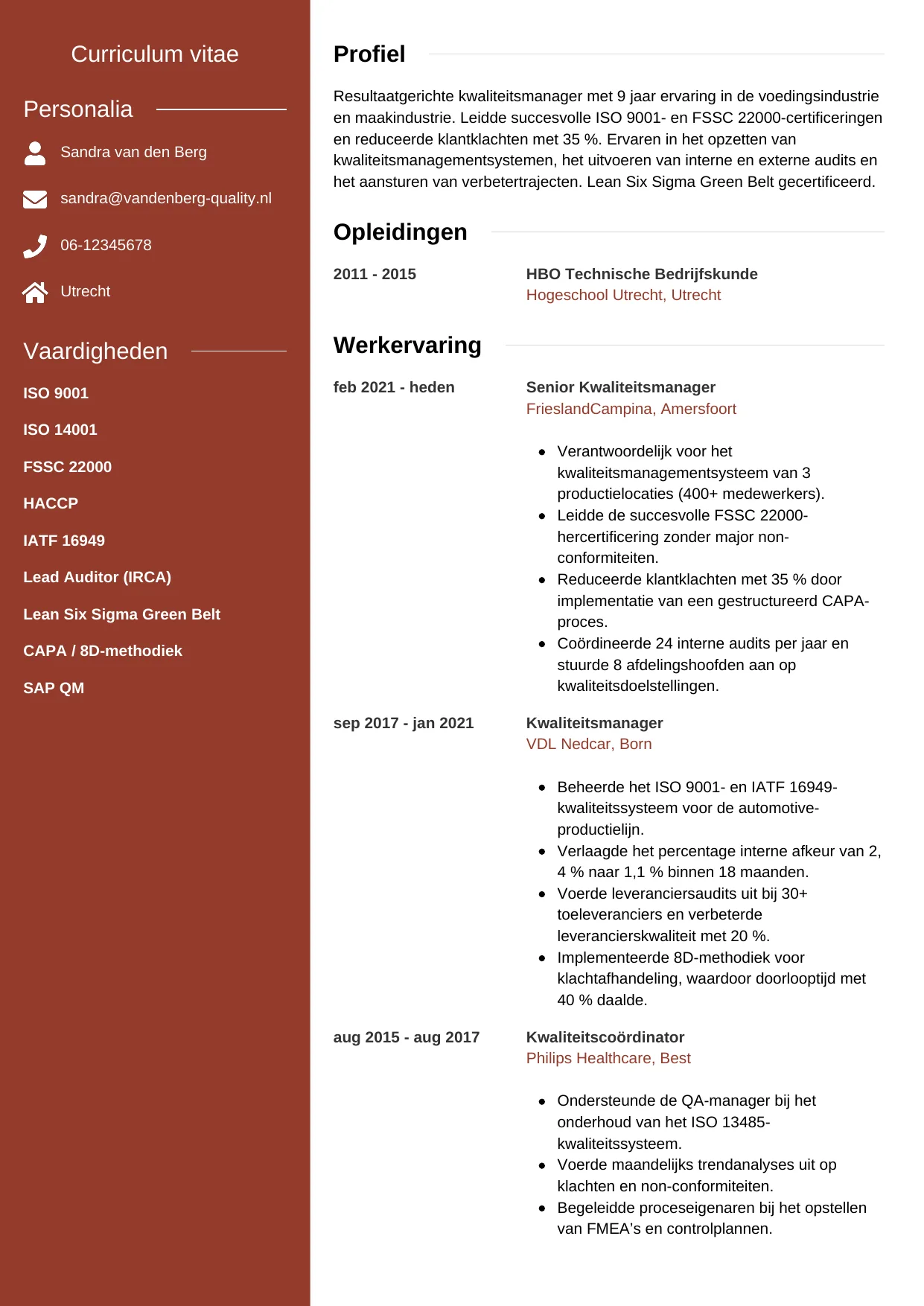 CV Modern voor kwaliteitsmanager