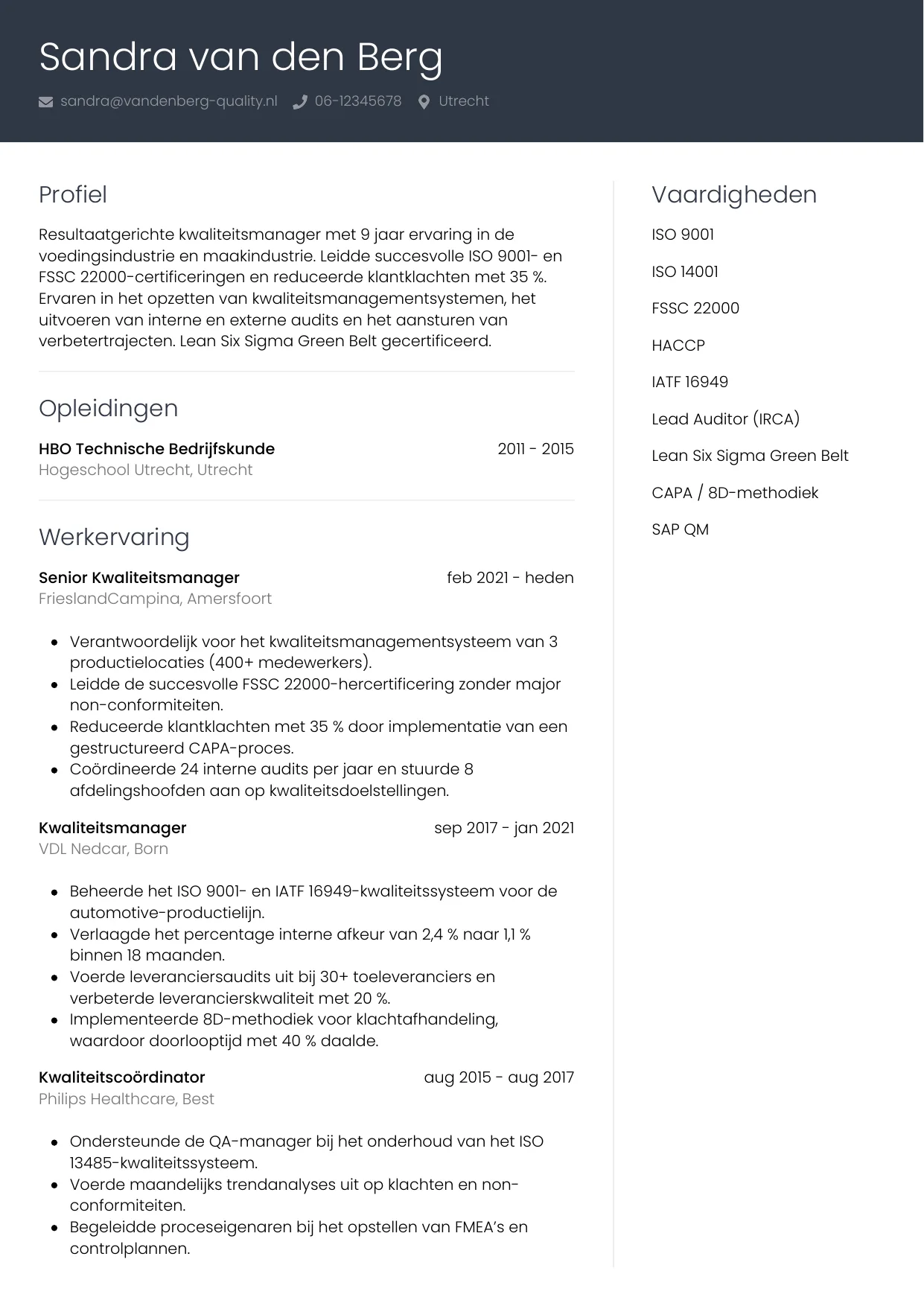 CV Professioneel voor kwaliteitsmanager