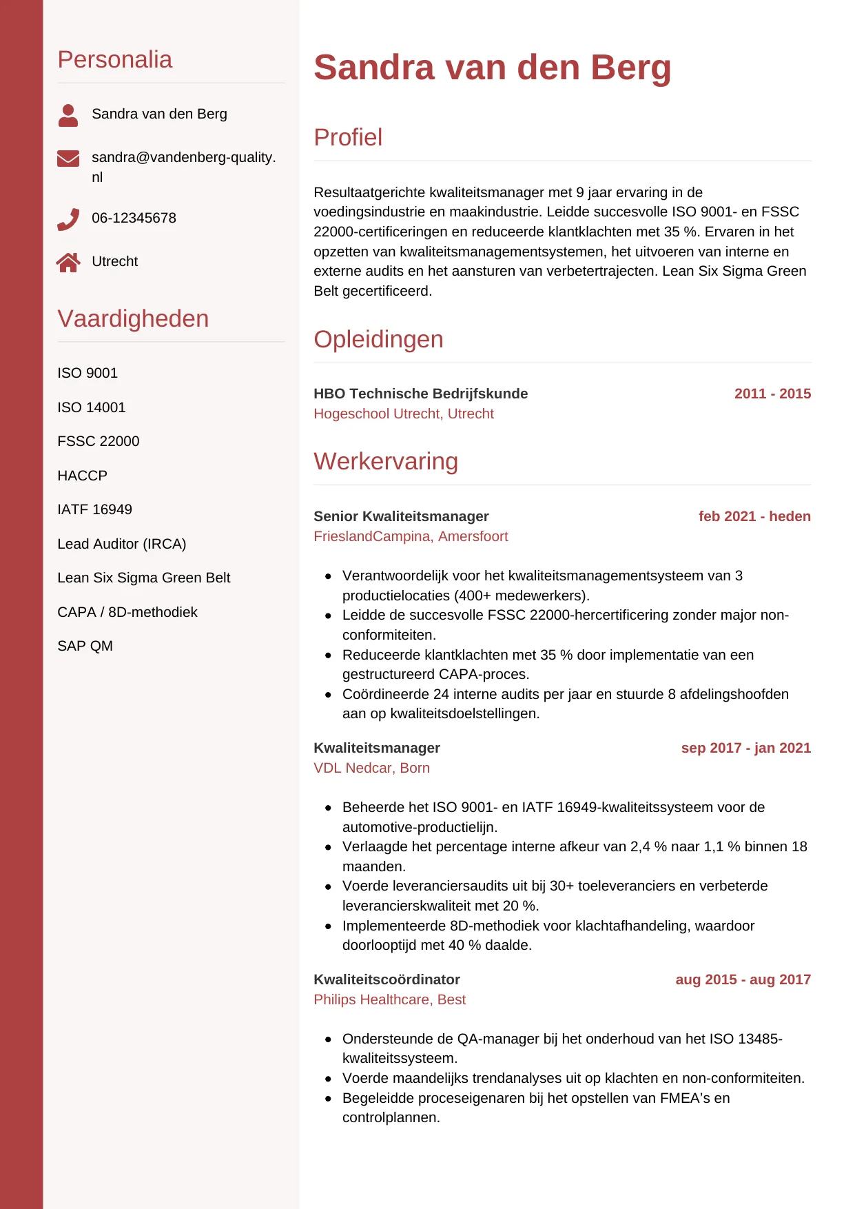 CV Verticaal voor kwaliteitsmanager