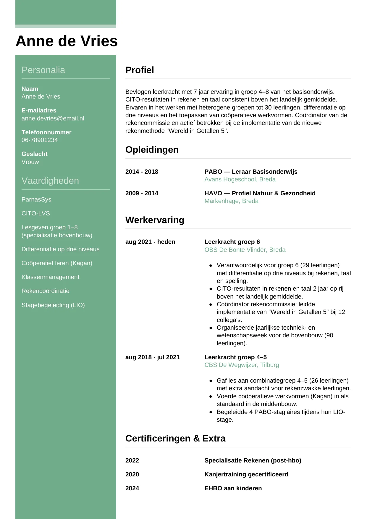 CV Casual voor leerkracht