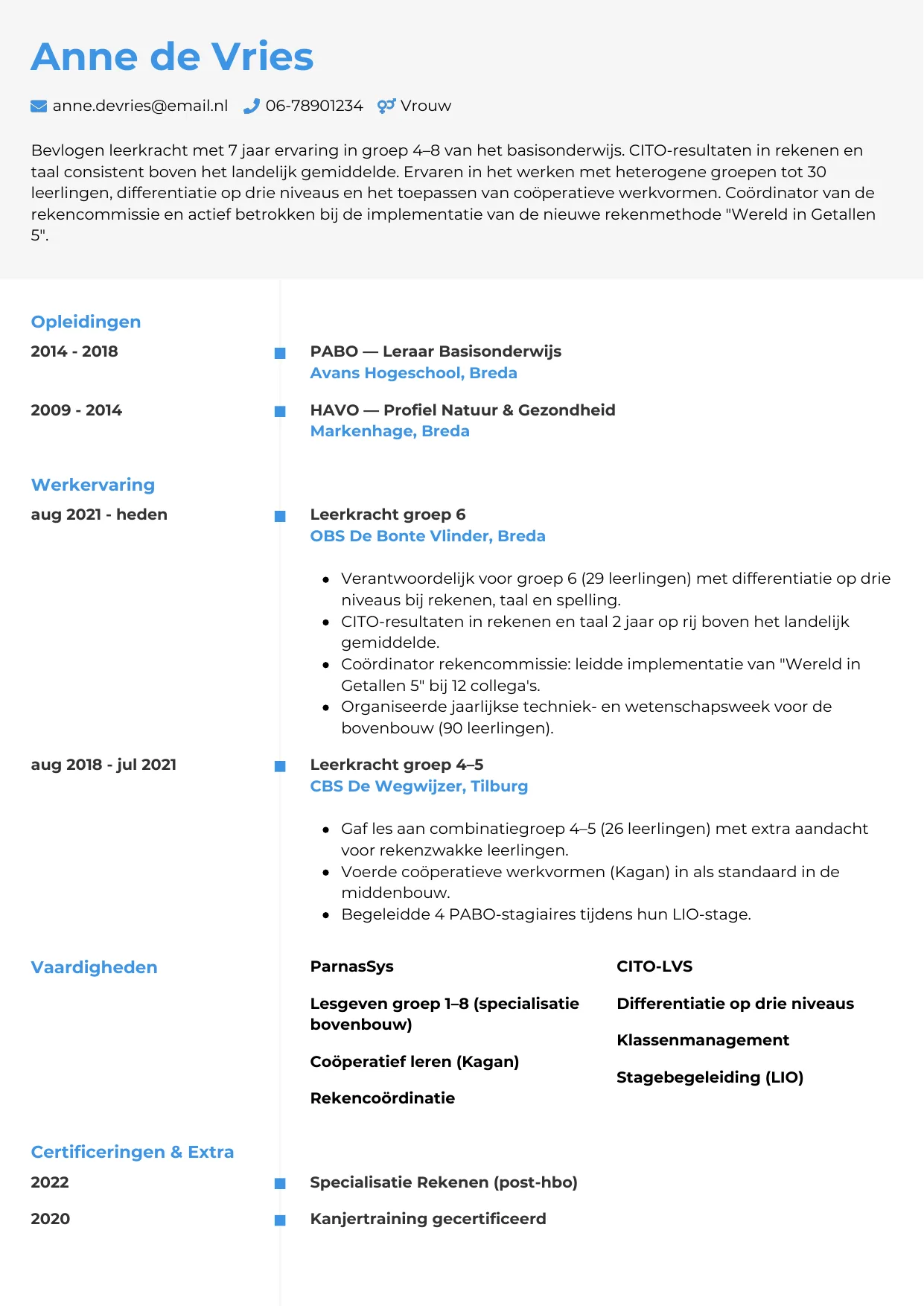 CV Chrono voor leerkracht