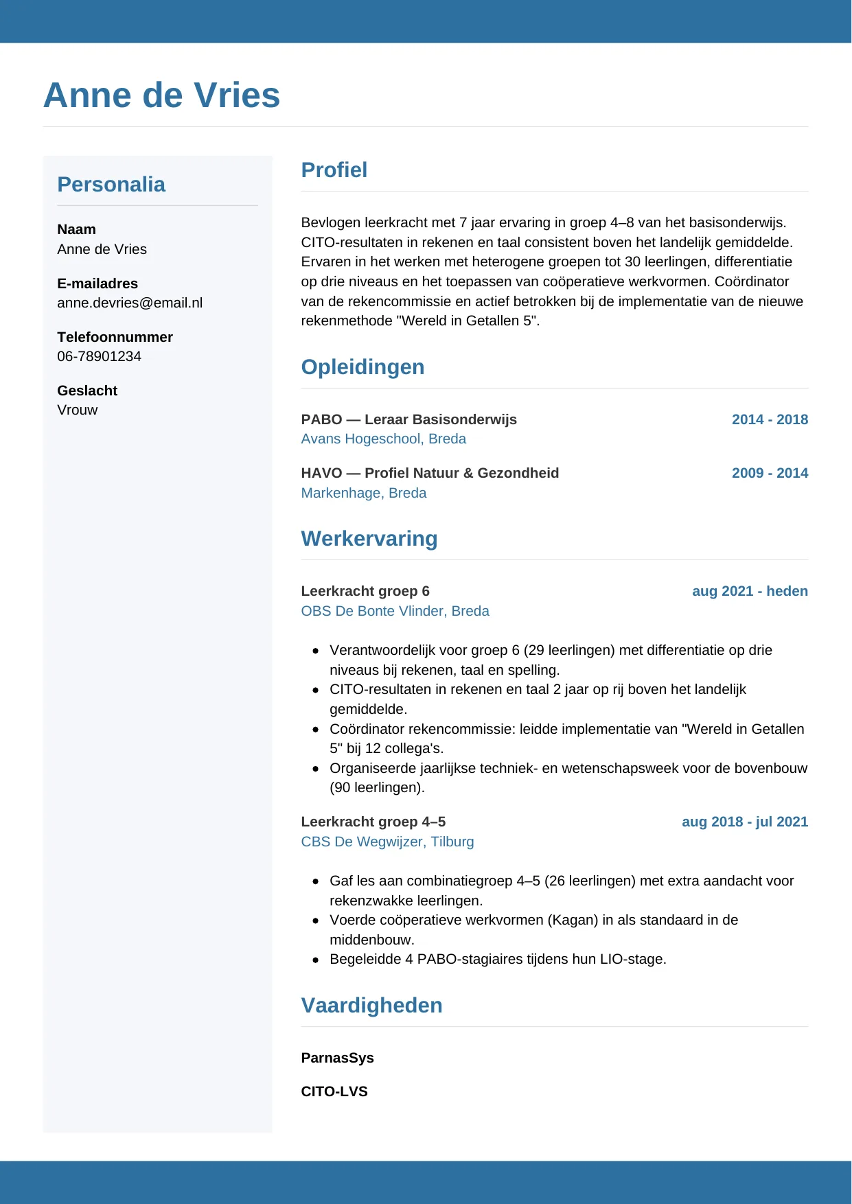CV Horizontaal voor leerkracht