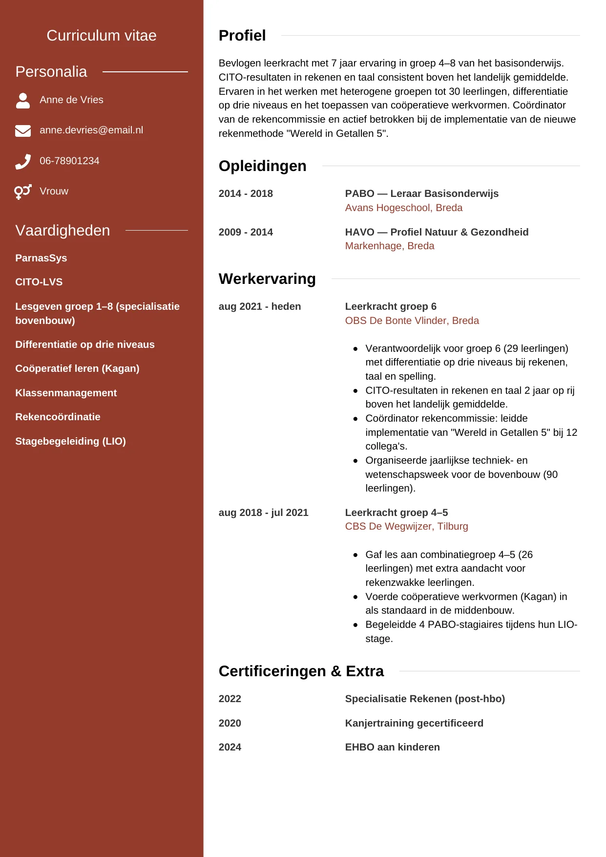 CV Modern voor leerkracht