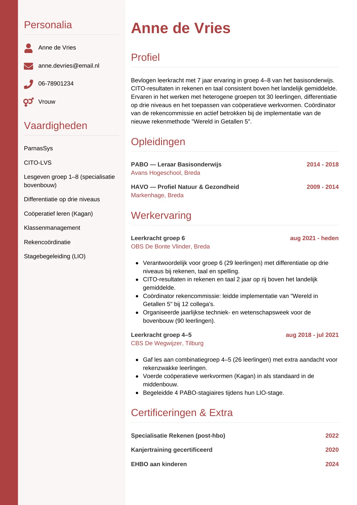 CV Verticaal voor leerkracht