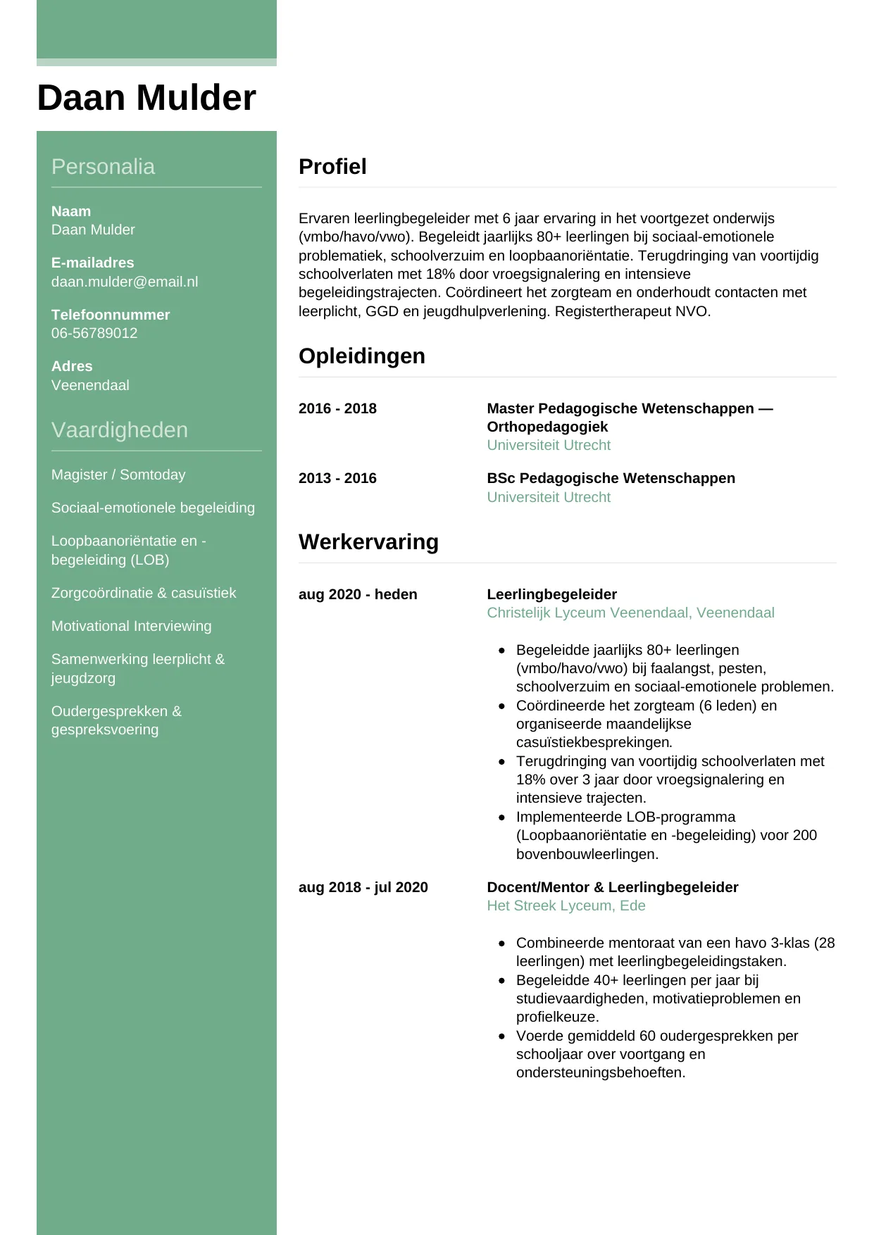 CV Casual voor leerlingbegeleider