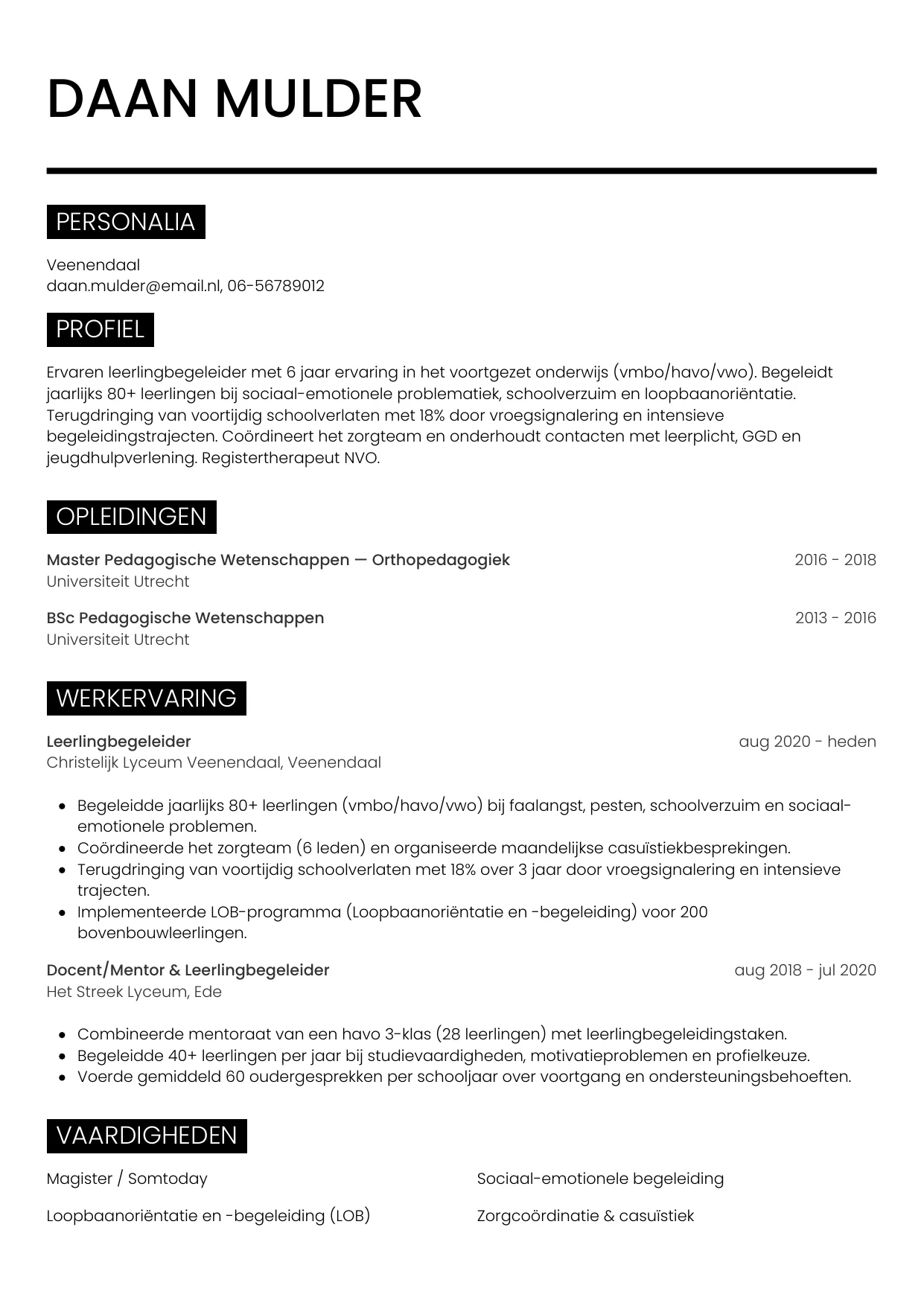 CV Metro voor leerlingbegeleider