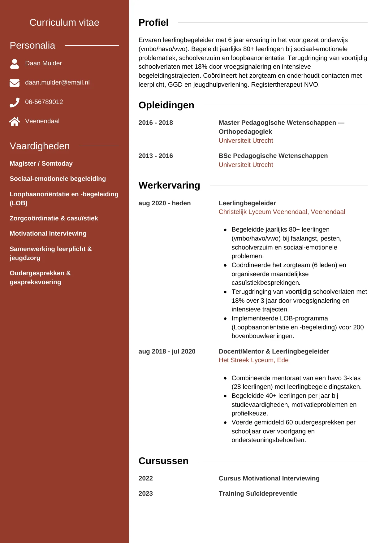 CV Modern voor leerlingbegeleider