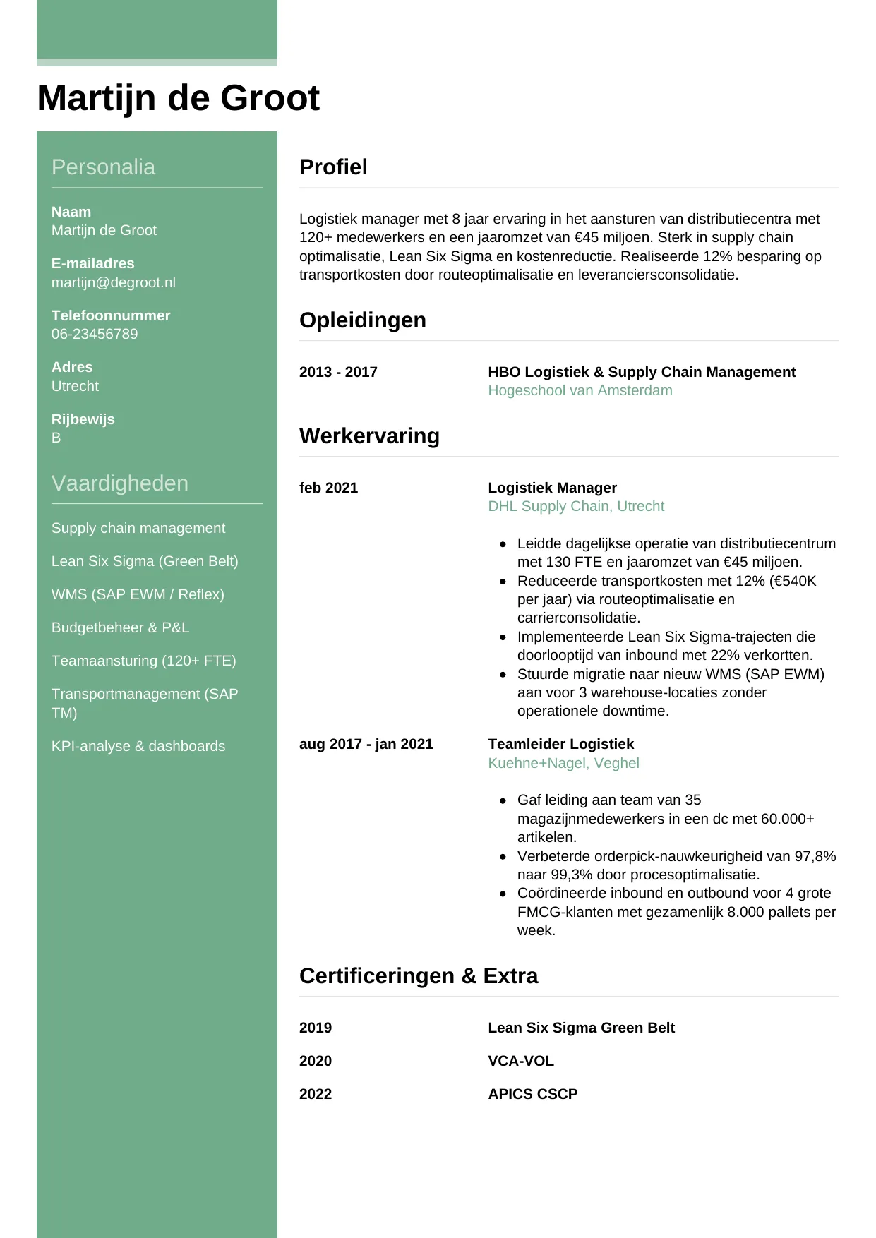 CV Casual voor logistiek manager