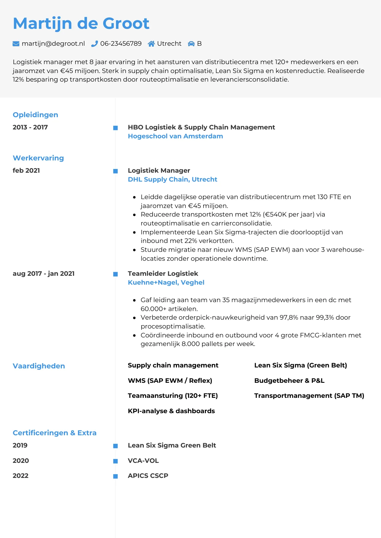 CV Chrono voor logistiek manager