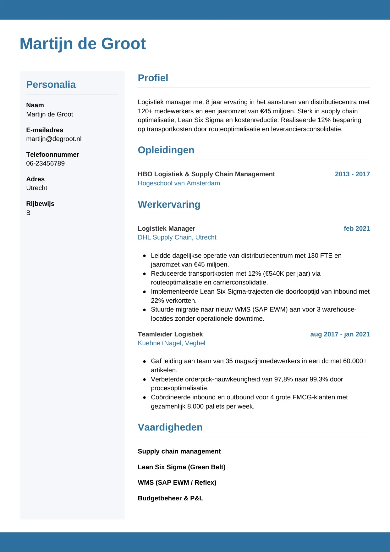 CV Horizontaal voor logistiek manager