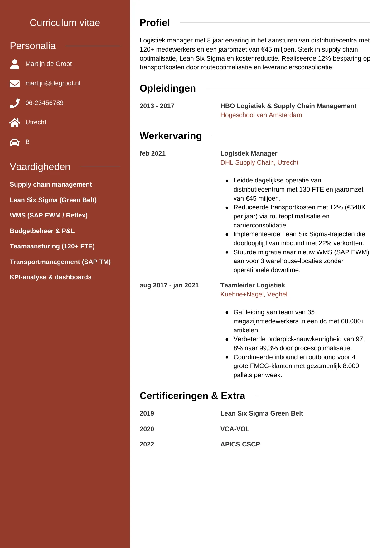 CV Modern voor logistiek manager