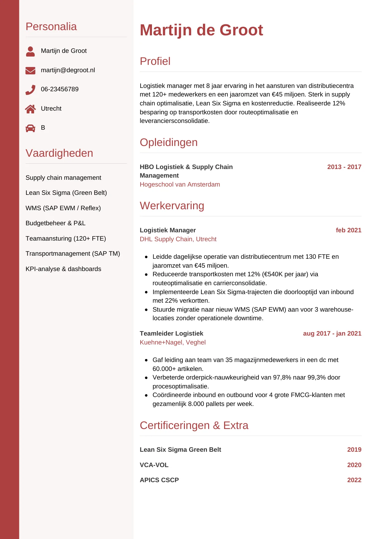 CV Verticaal voor logistiek manager