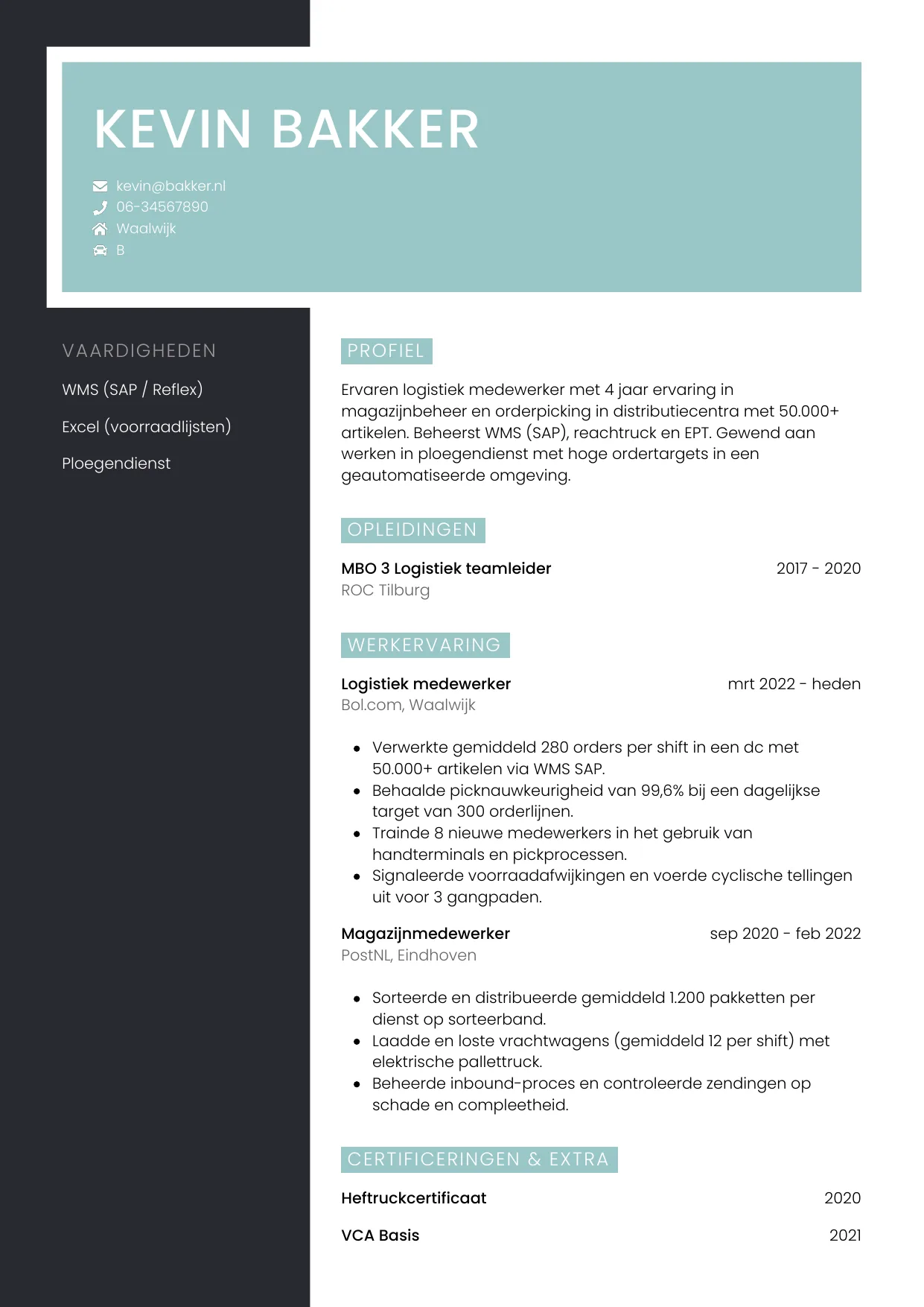 CV Elegant voor logistiek medewerker