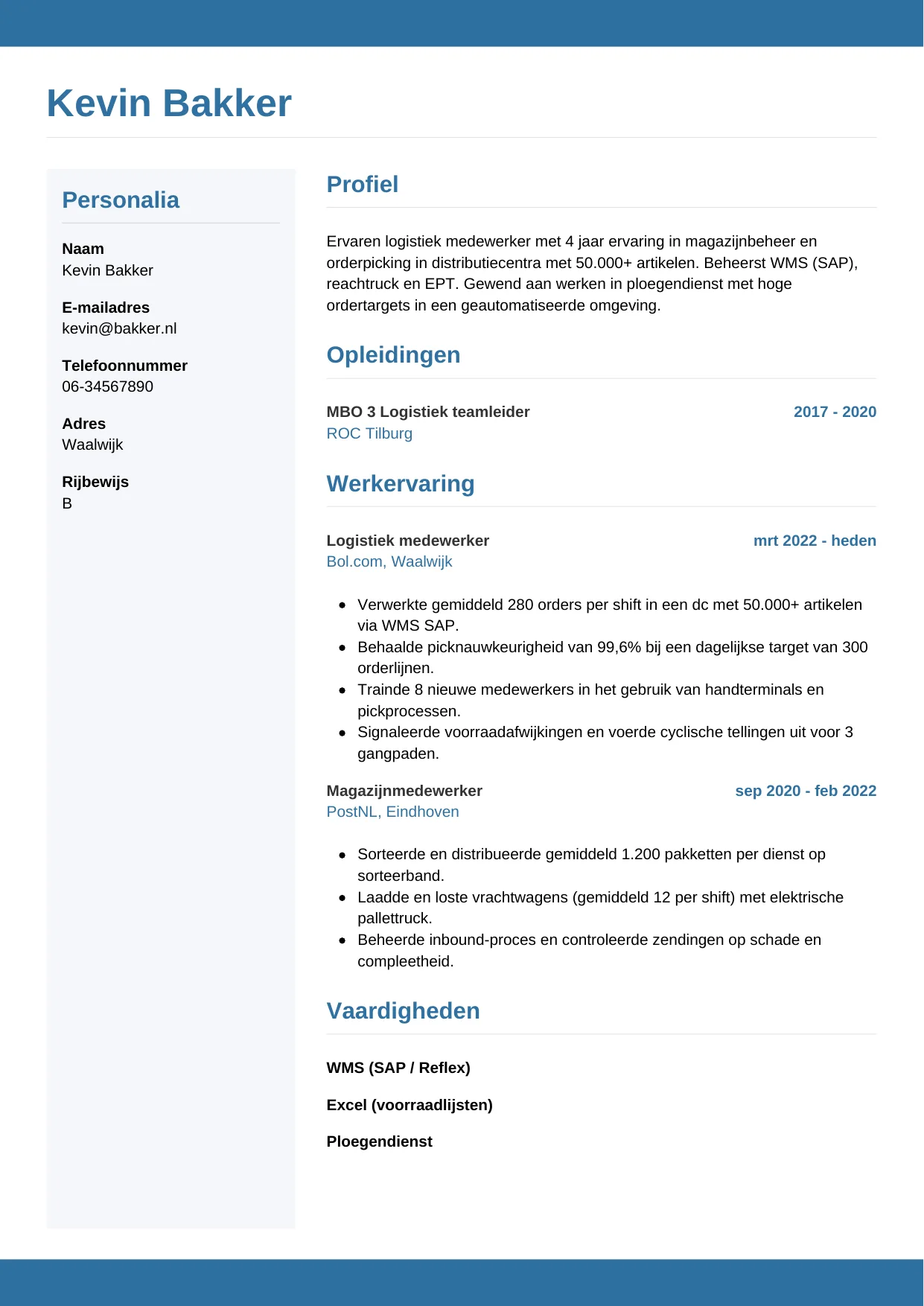 CV Horizontaal voor logistiek medewerker