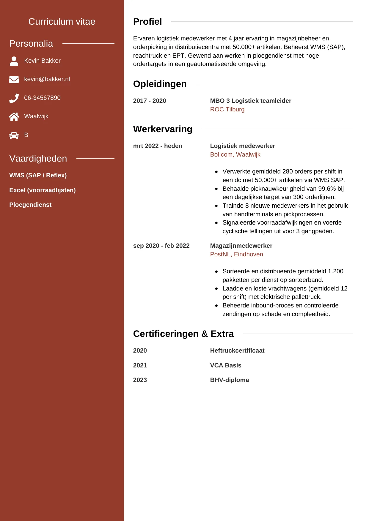 CV Modern voor logistiek medewerker