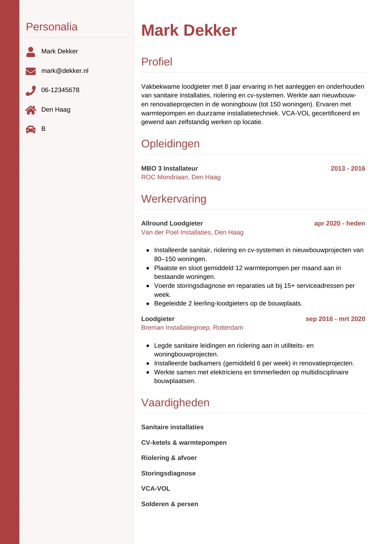 CV Verticaal voor loodgieter