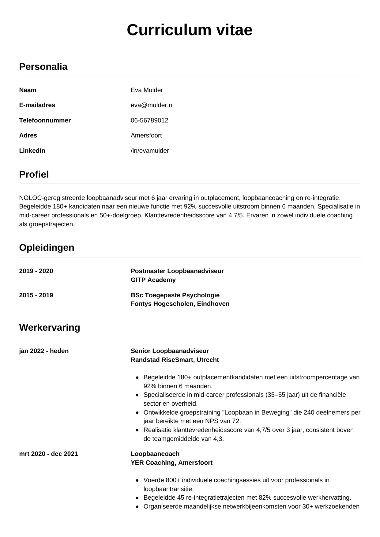 CV Simpel voor loopbaanadviseur