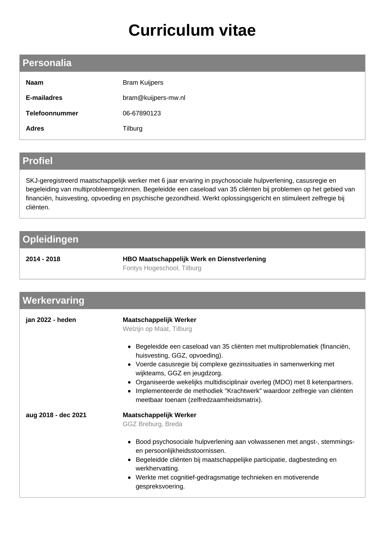 CV Klassiek voor maatschappelijk werker
