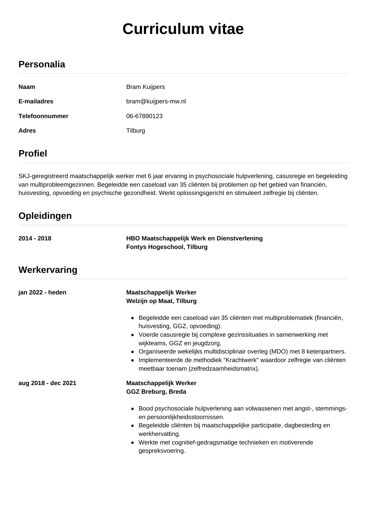 CV Simpel voor maatschappelijk werker