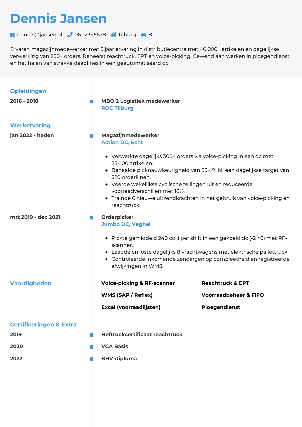 CV Chrono voor magazijnmedewerker