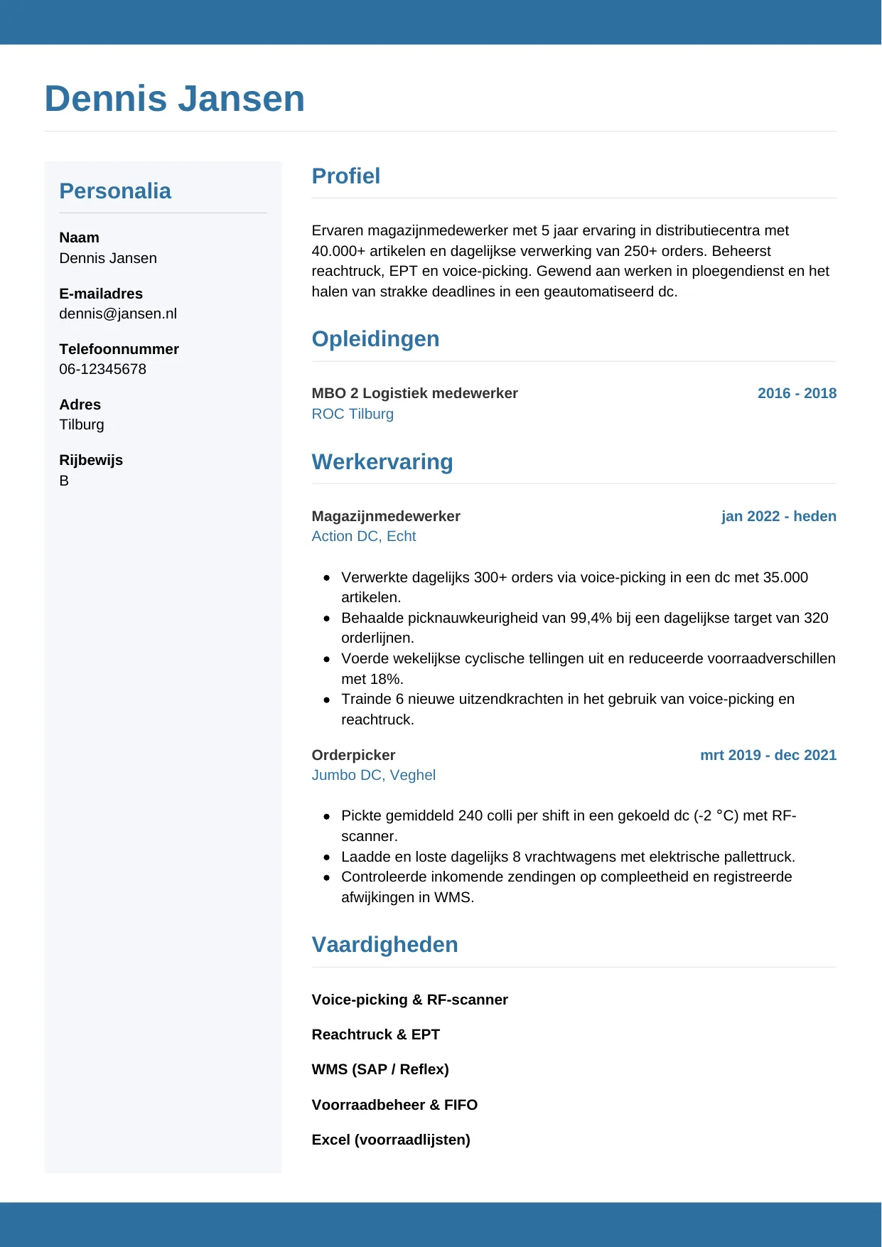 CV Horizontaal voor magazijnmedewerker