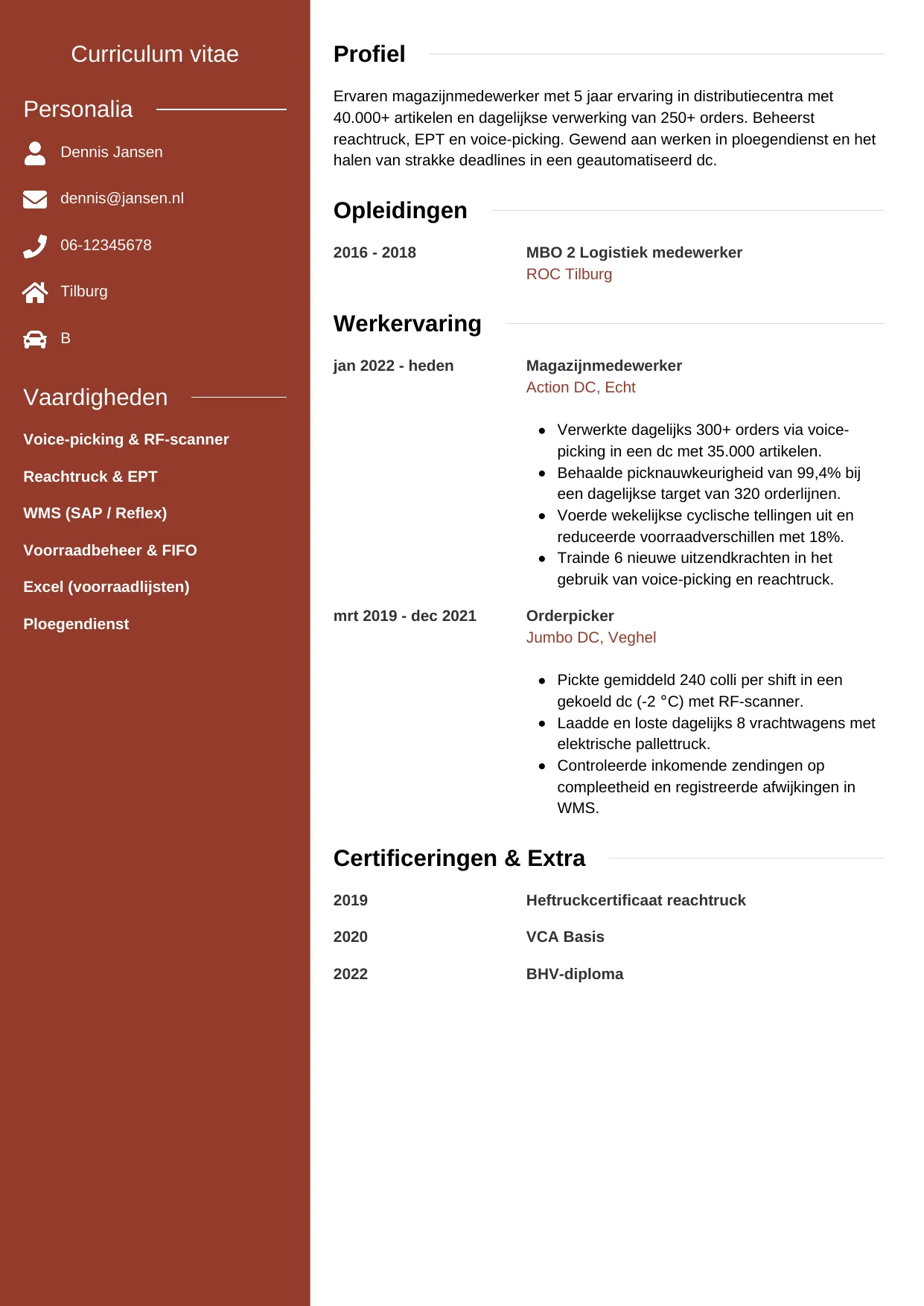 CV Modern voor magazijnmedewerker