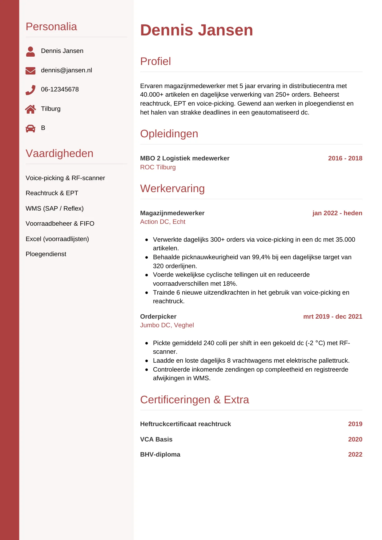 CV Verticaal voor magazijnmedewerker