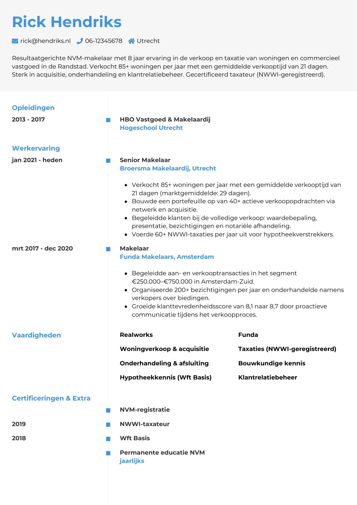 CV Chrono voor makelaar