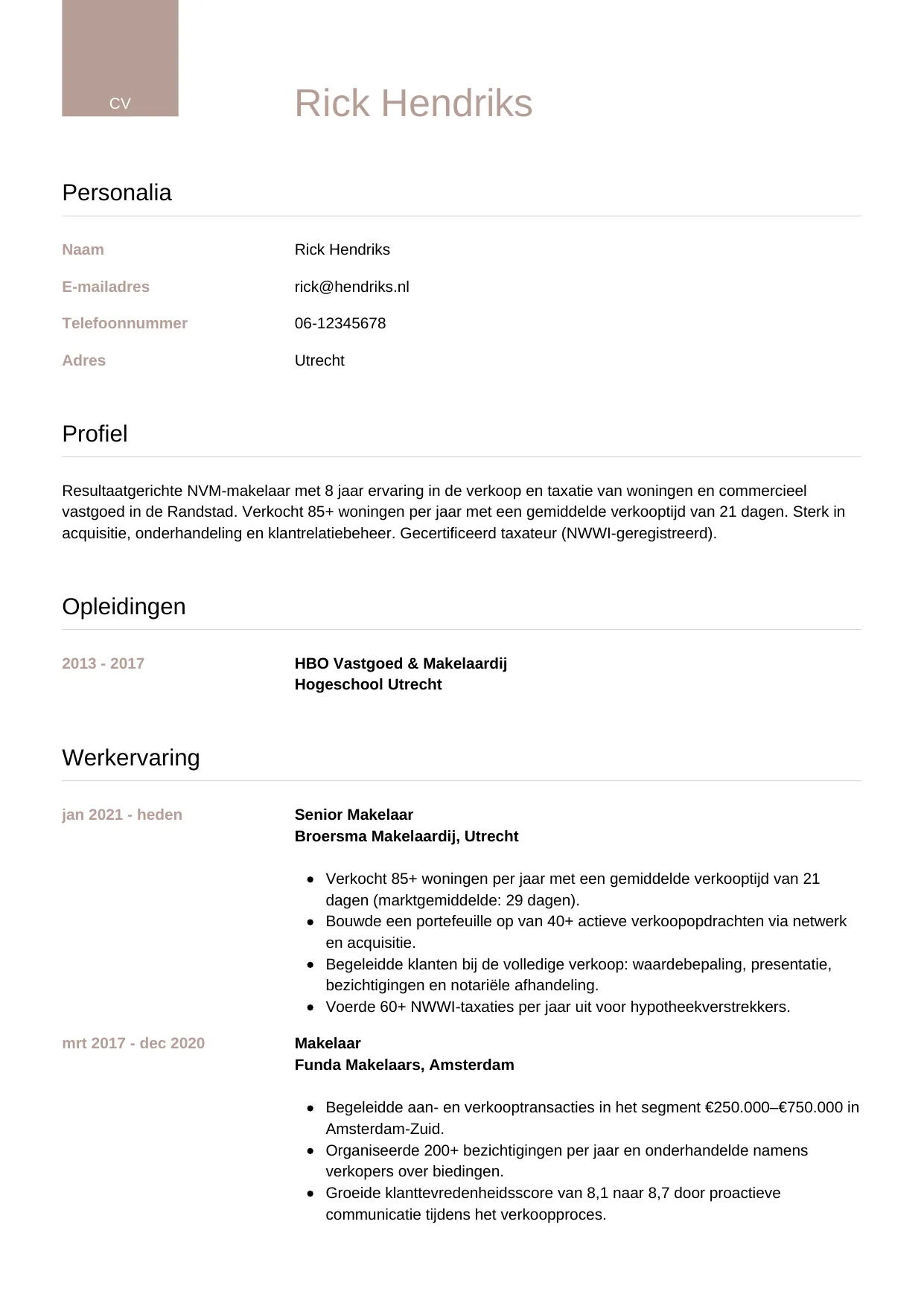 CV Luxe voor makelaar