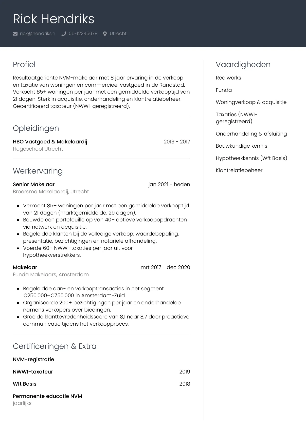CV Professioneel voor makelaar