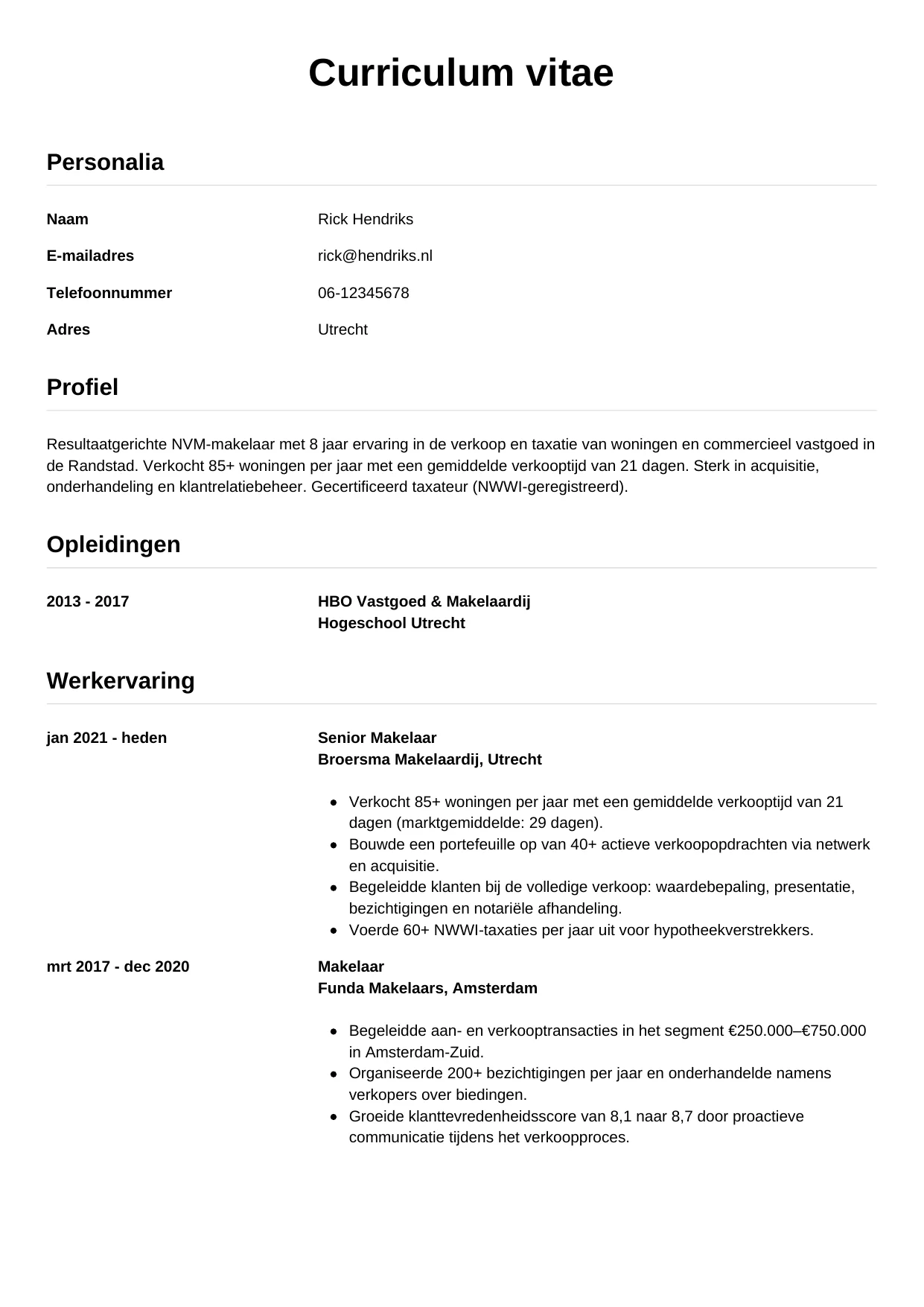 CV Simpel voor makelaar