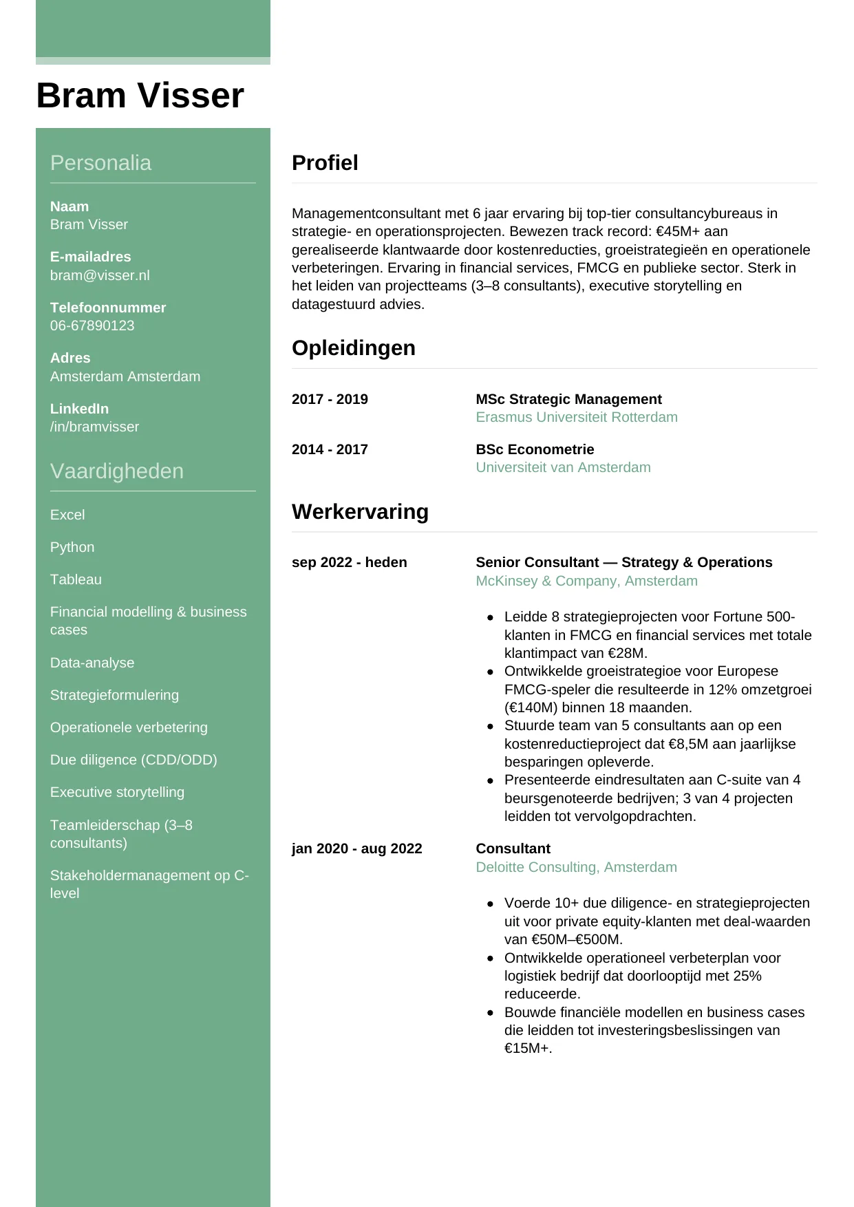 CV Casual voor managementconsultant