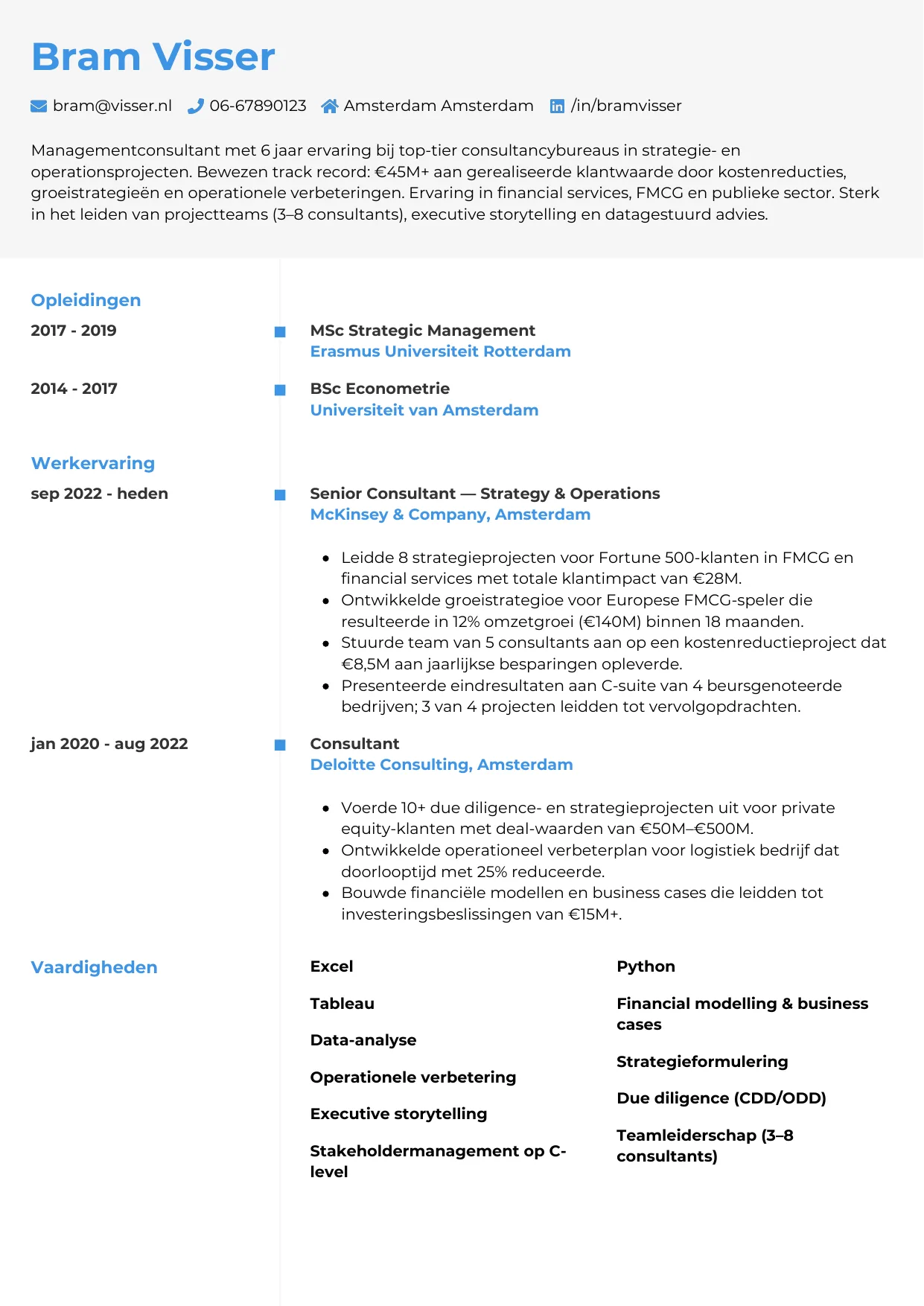 CV Chrono voor managementconsultant