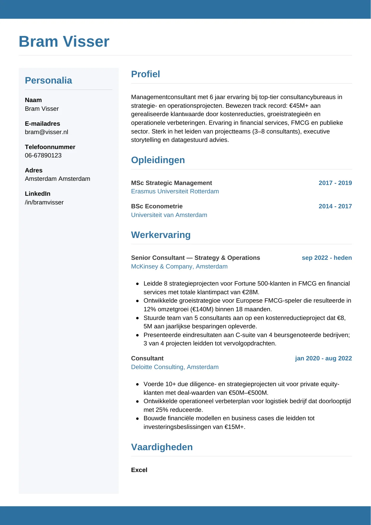 CV Horizontaal voor managementconsultant