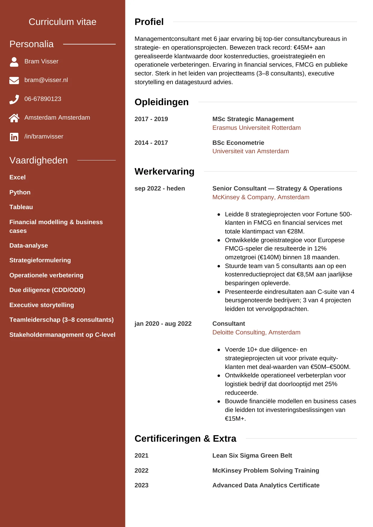 CV Modern voor managementconsultant