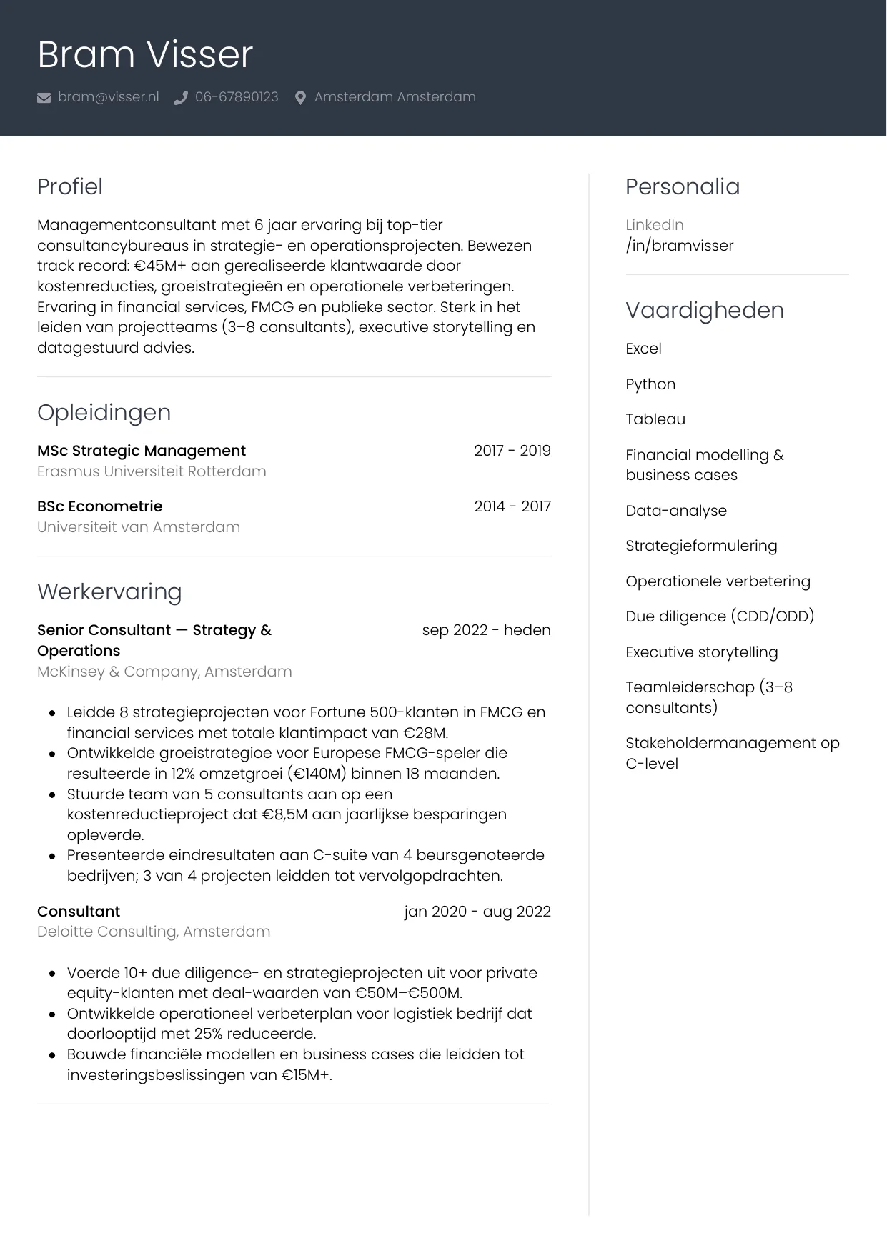 CV Professioneel voor managementconsultant