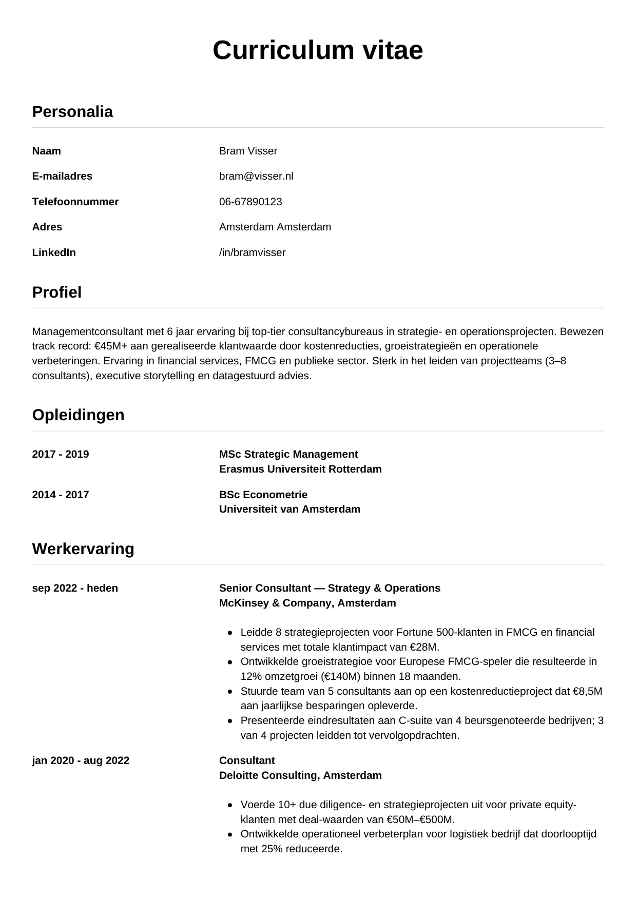 CV Simpel voor managementconsultant