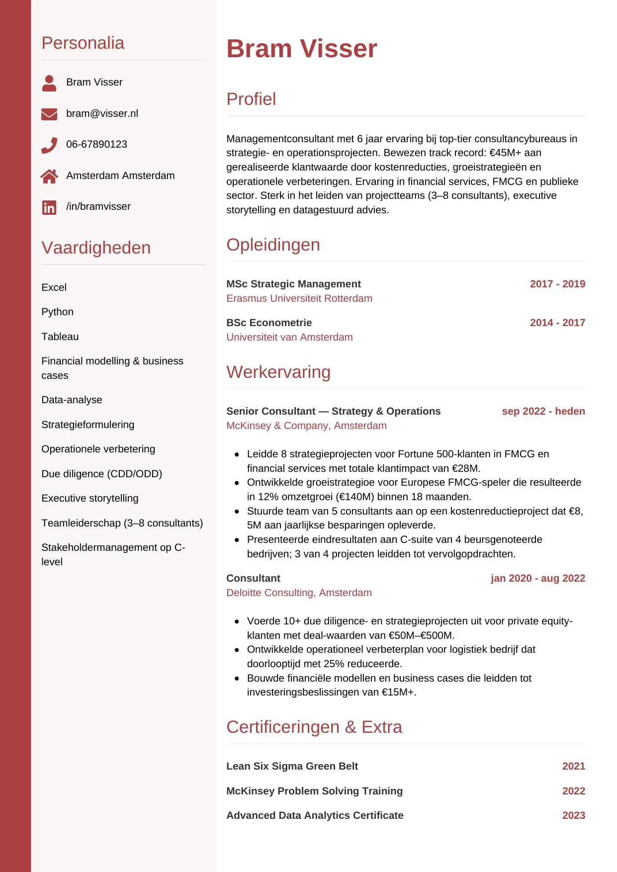 CV Verticaal voor managementconsultant