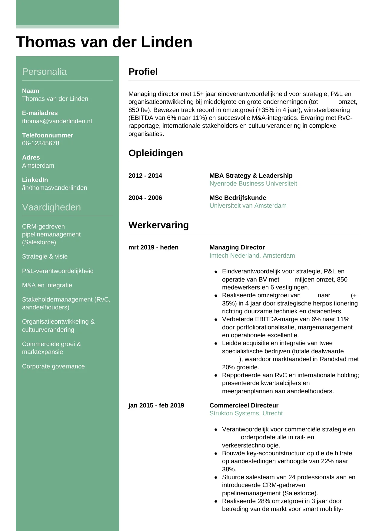 Voorbeeld CV voor managing director in template Casual. CV Casual voor managing director