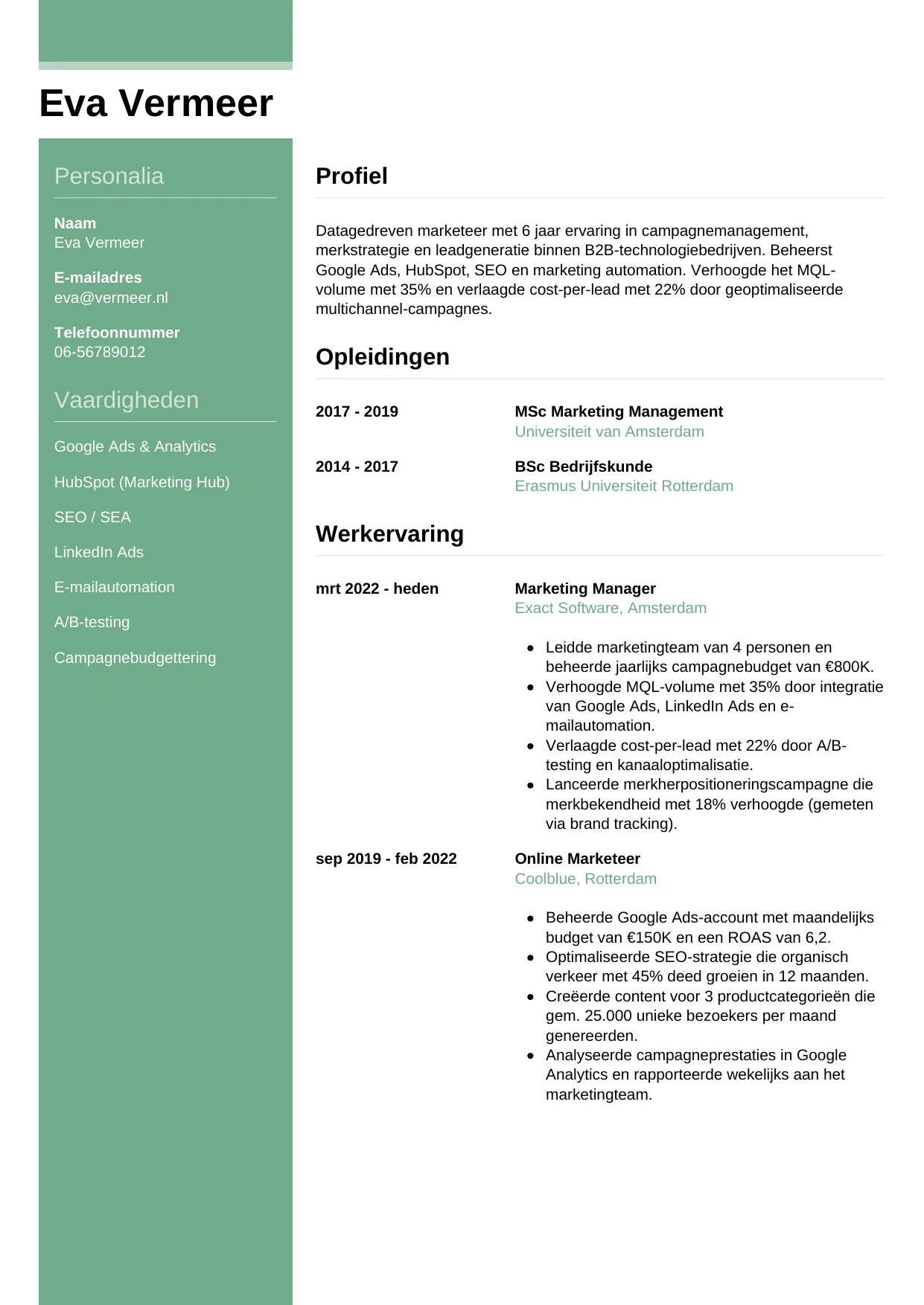 CV Casual voor marketeer