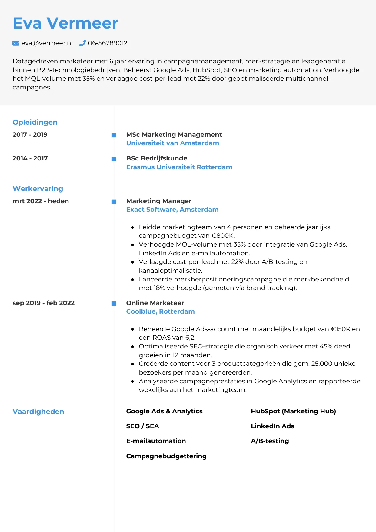 CV Chrono voor marketeer
