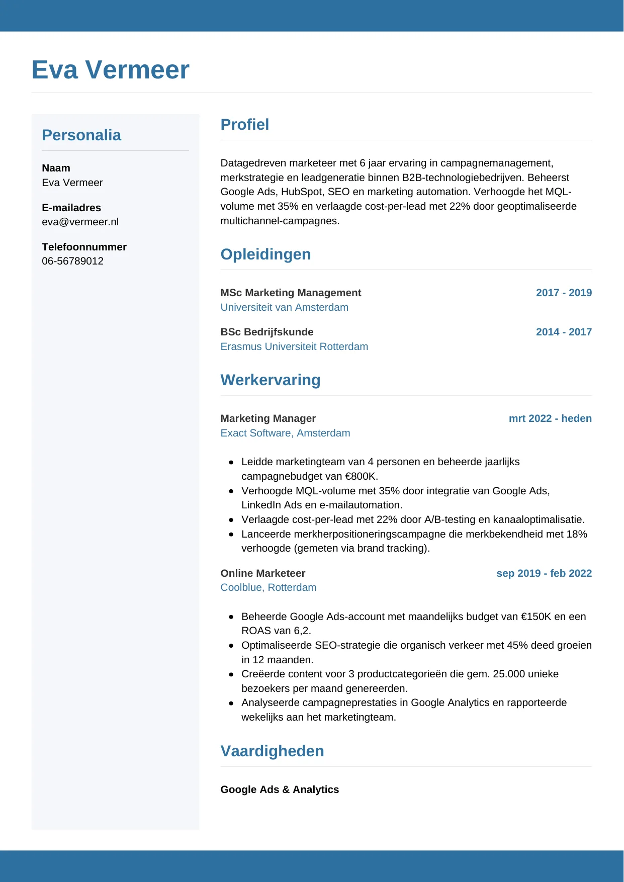 CV Horizontaal voor marketeer