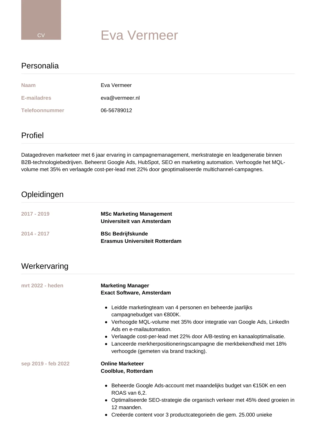 CV Luxe voor marketeer