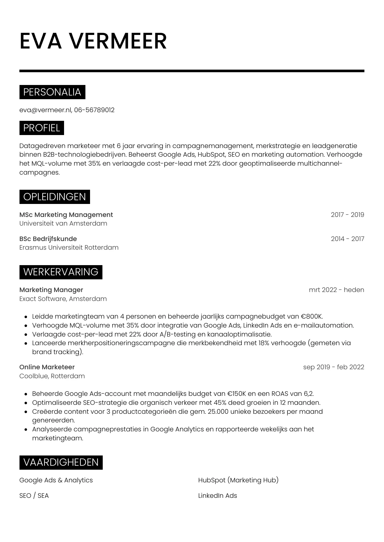 CV Metro voor marketeer
