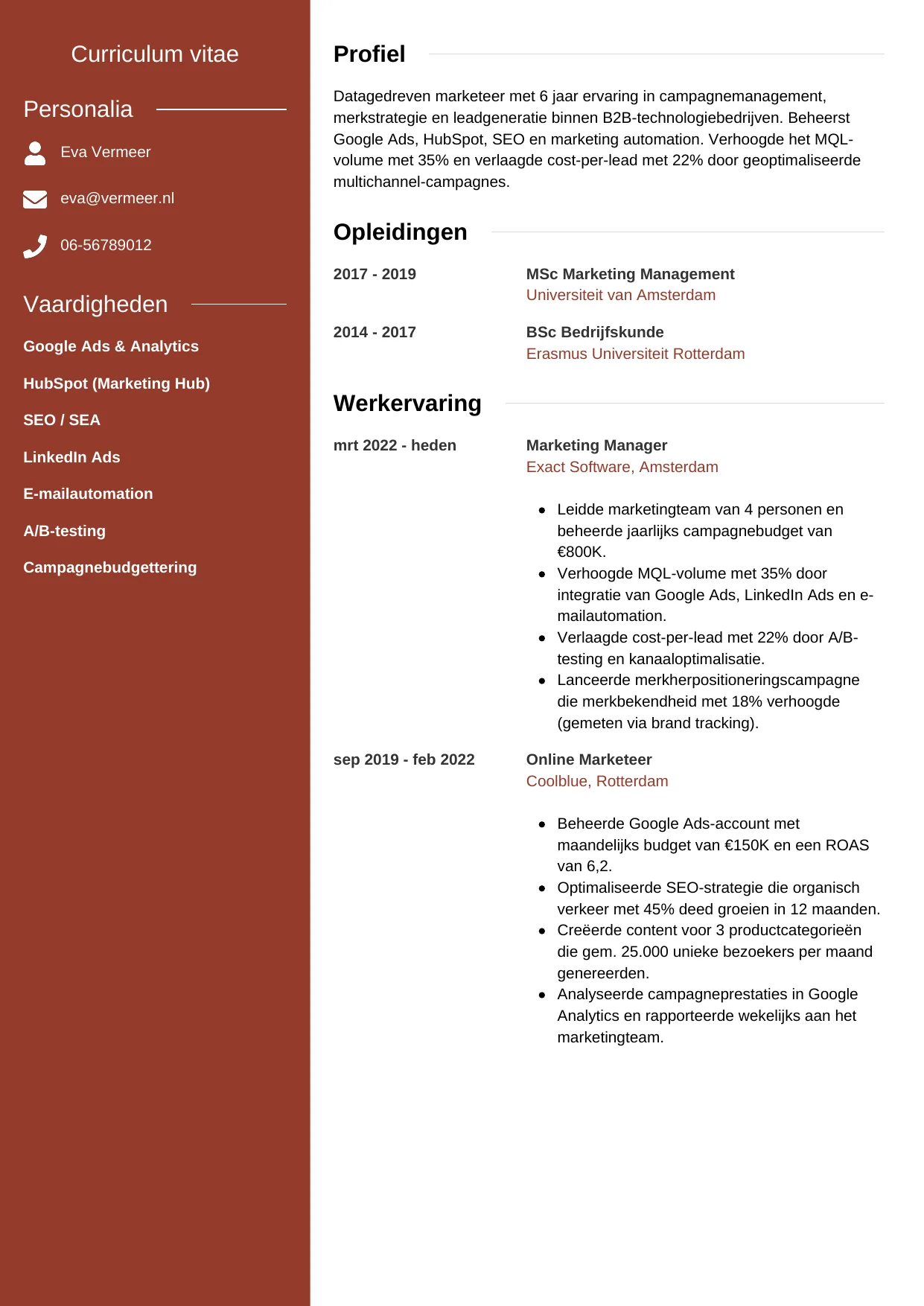 CV Modern voor marketeer