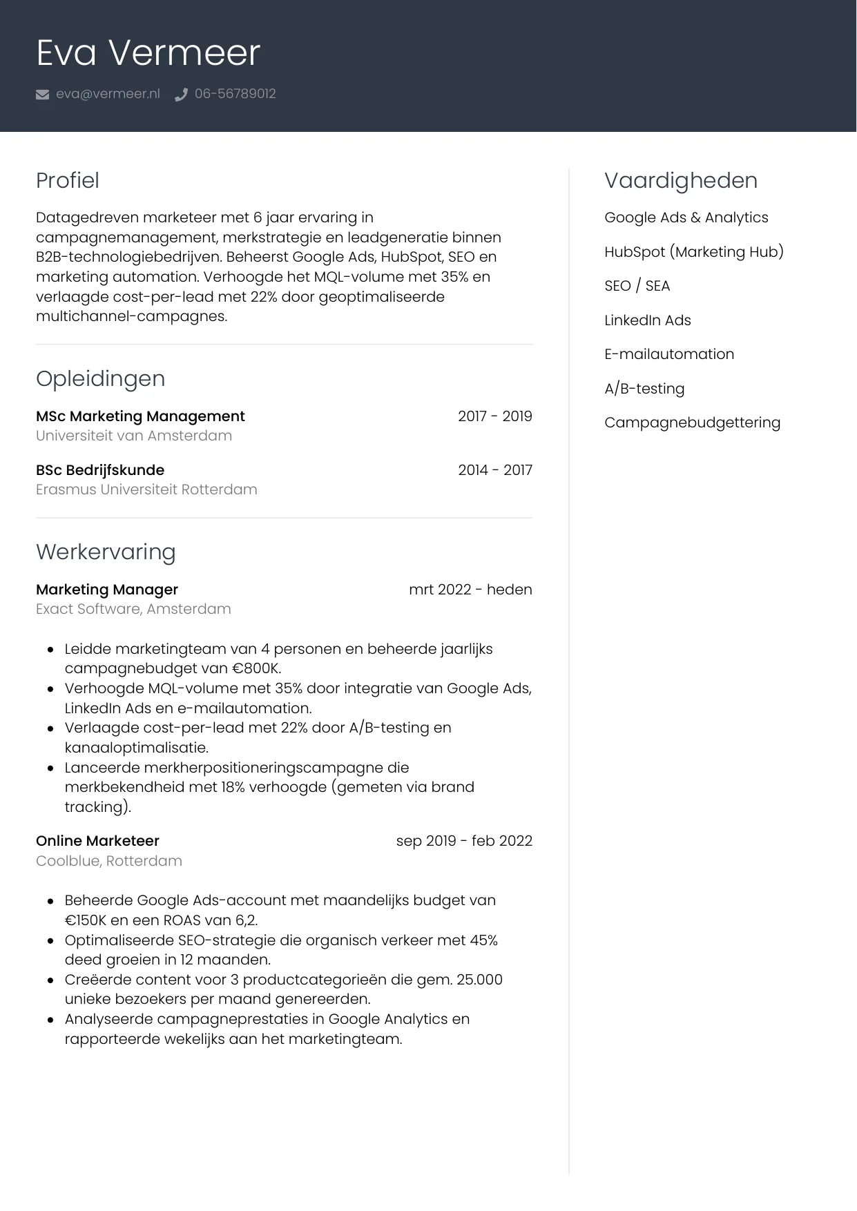 CV Professioneel voor marketeer
