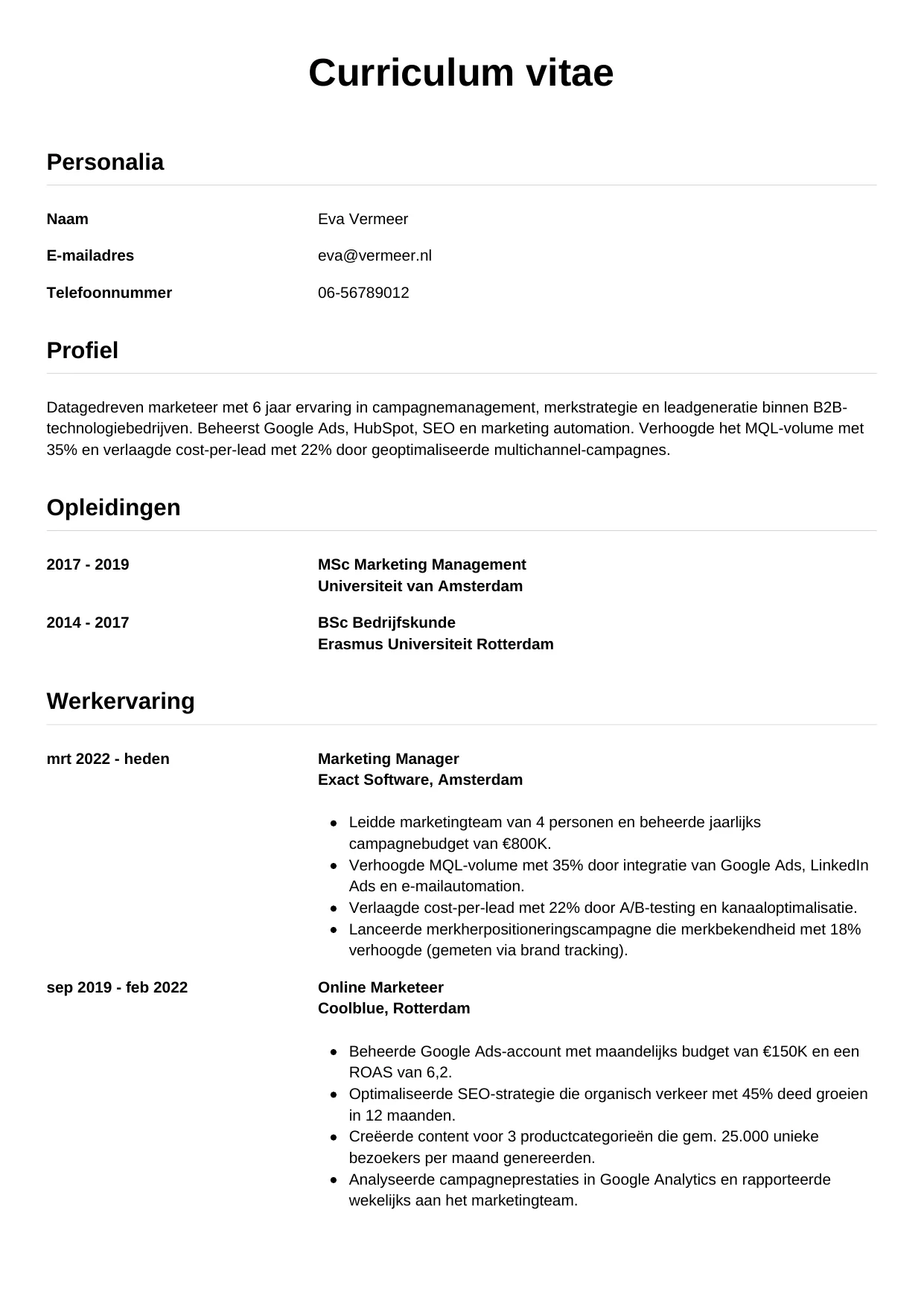 CV Simpel voor marketeer