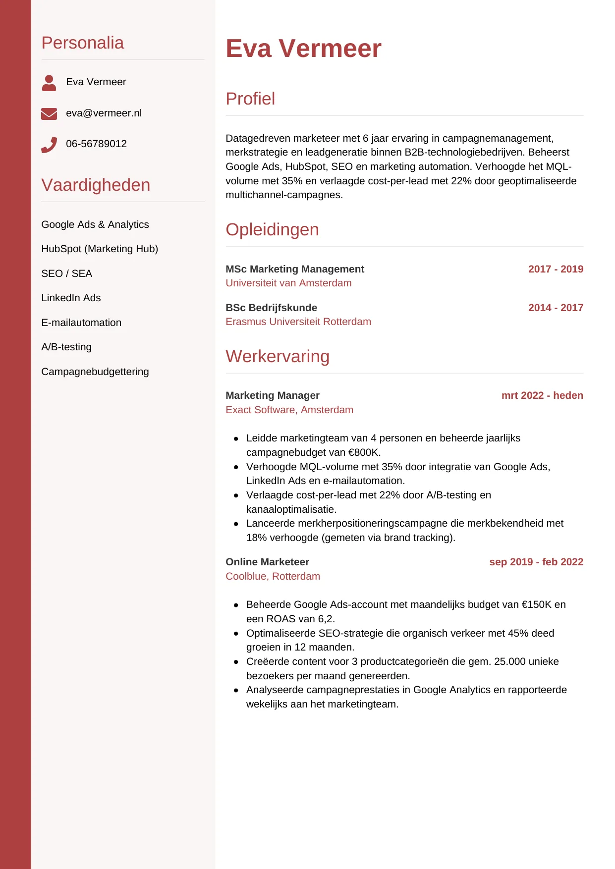 CV Verticaal voor marketeer