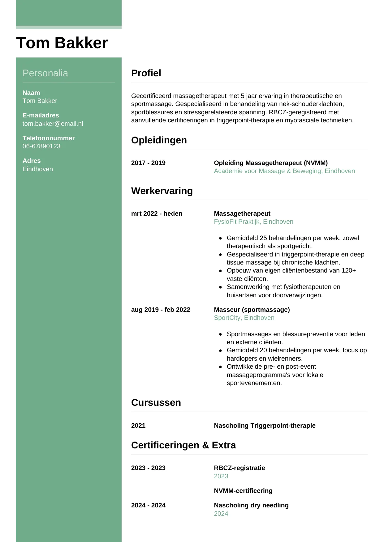 CV Casual voor masseur